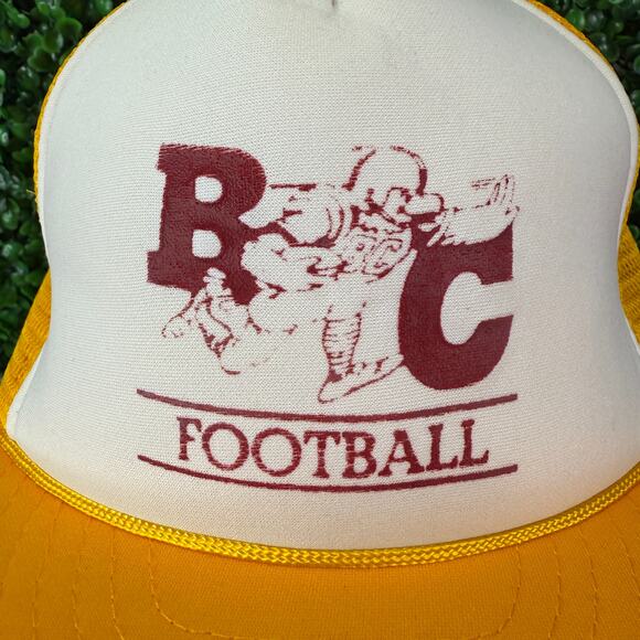Vintage BC Football 80s Foam Trucker Hat Adult Yellow Snapback Cap FunkAP Taiwan - Picture 2 of 7